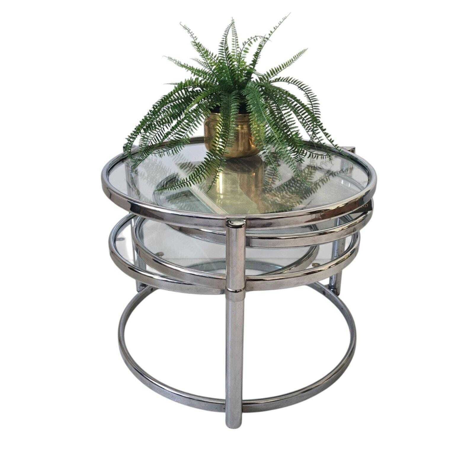 Vintage Mid Century Modern Swivel 4 Tabletops Coffee Table Chrome And Glass Vintage Design photo vinterior