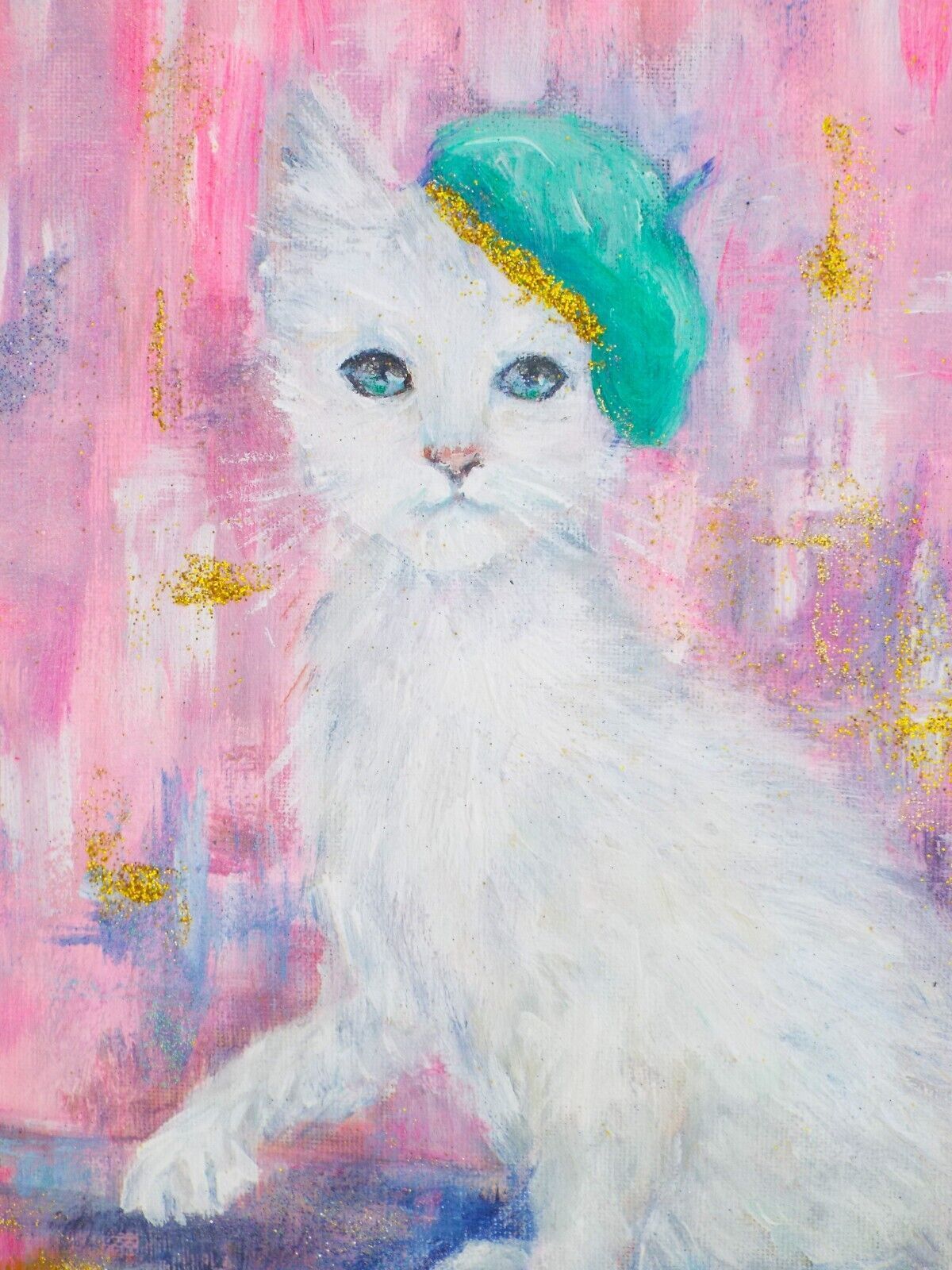 White Parisian Artist Cat French Cat  Original  Painting Andi J Lucas photo for sale