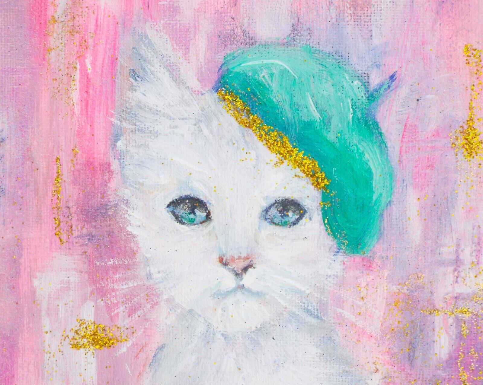 White Parisian Artist Cat French Cat  Original  Painting Andi J Lucas photo Art