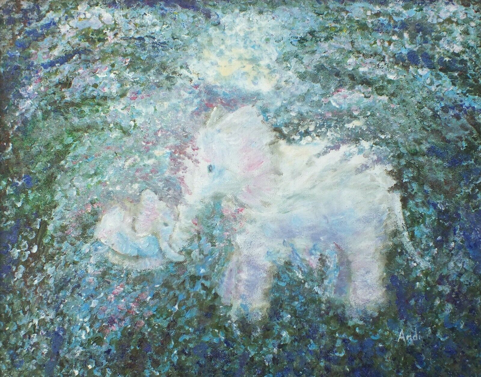Mother & Baby Elephants Original Signed Framed Painting Whimsical Andi J Lucas photo for sale