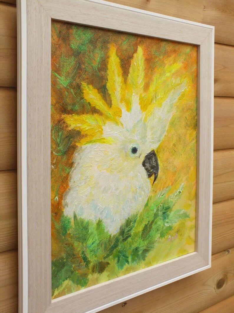 New Original Framed Signed Painting Cockatoo Andi J Lucas  Wildlife Art photo 192.0