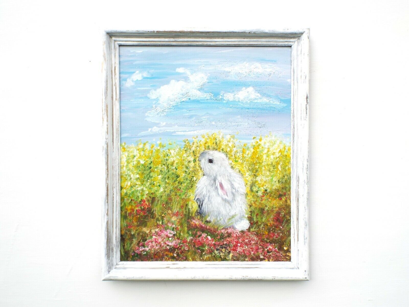 Rabbit Framed Original Art Animal Landscape Painting Whimiscal Andi J Lucas