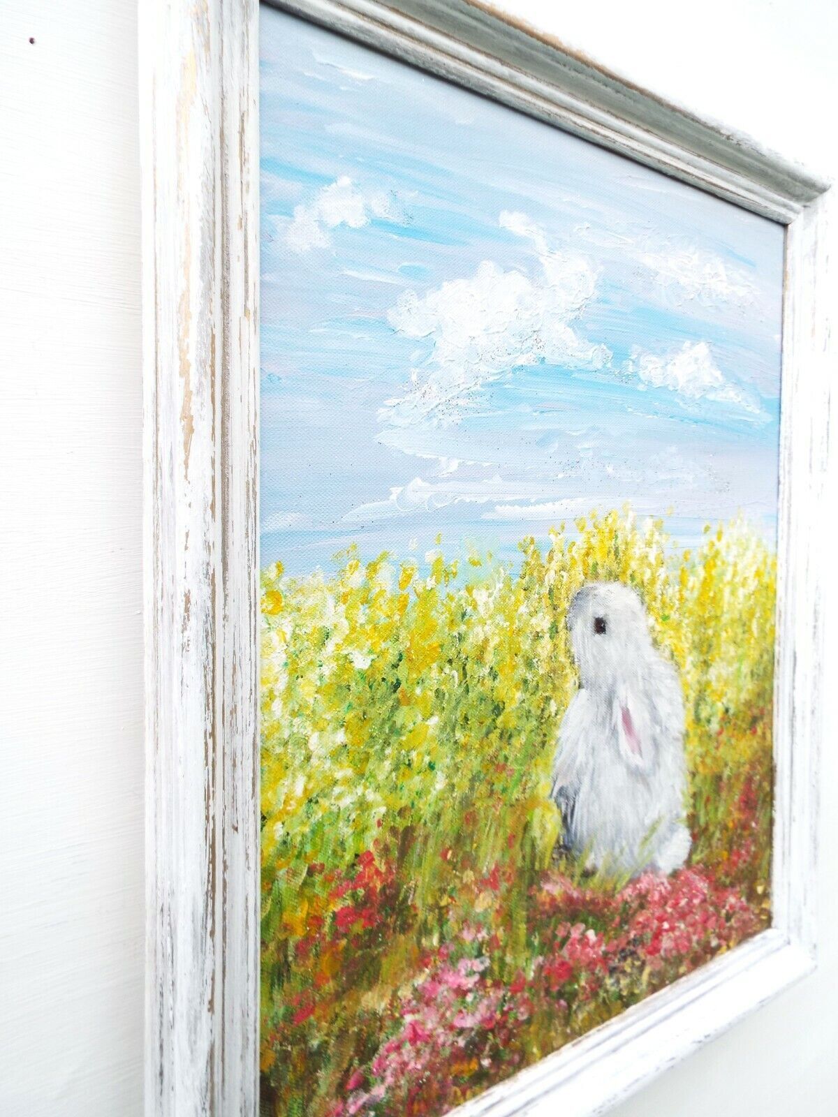 Rabbit Framed Original Art Animal Landscape Painting Whimiscal Andi J Lucas photo 280.0