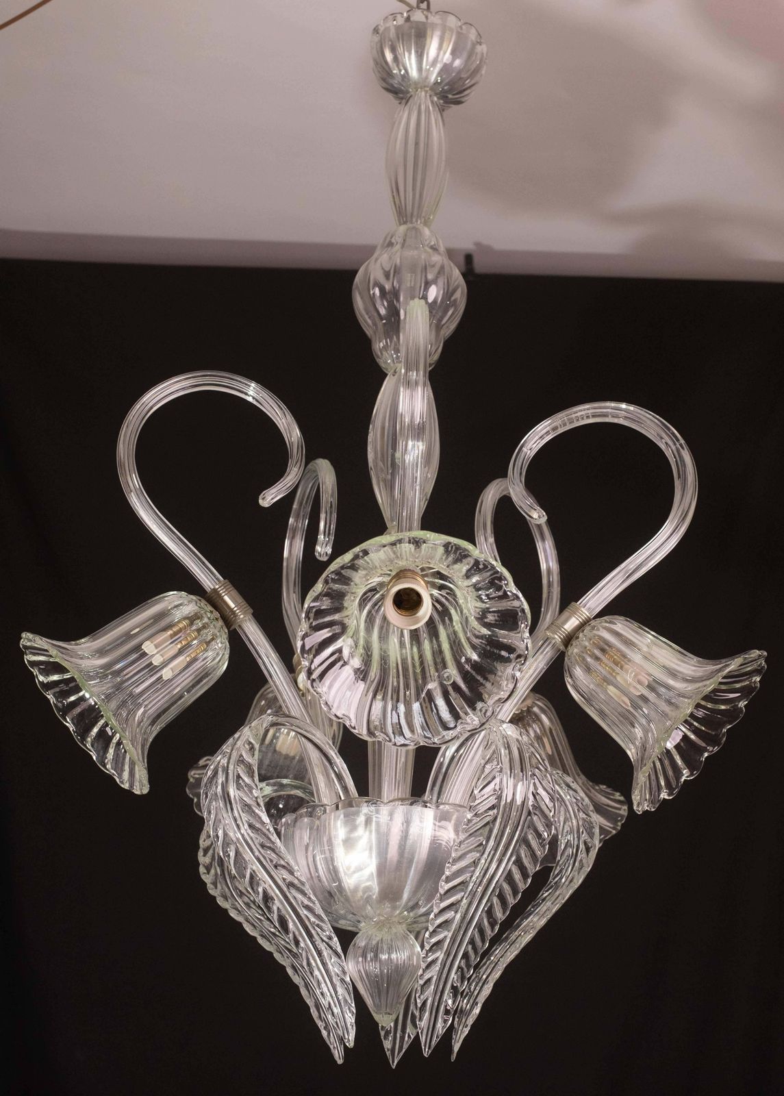 photo for sale Amazing 5 Light Art Deco Murano Glass And Brass Chrome Chandelier By Barovier