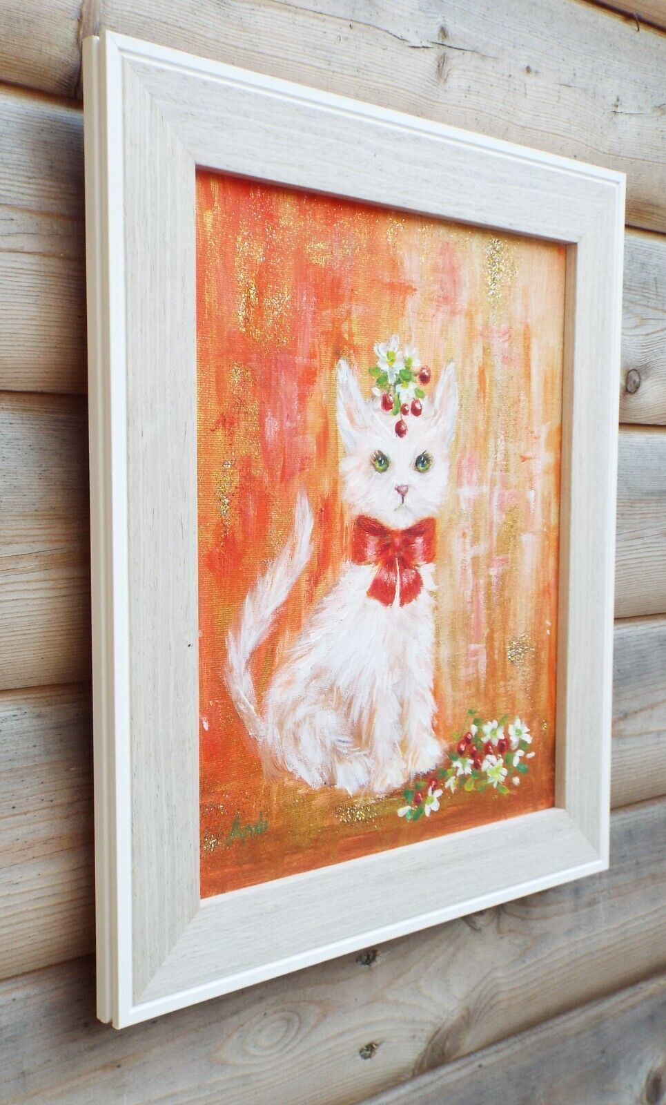 Original Painting Cute White Kitten Cat With Cherries Illustration Andi J Lucas photo Art