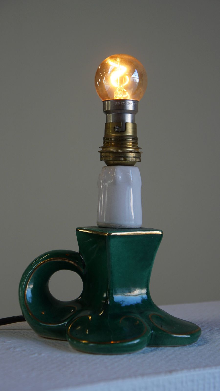 Nice Vintage Green Ceramic French Lamp With Gold Accents photo Lighting