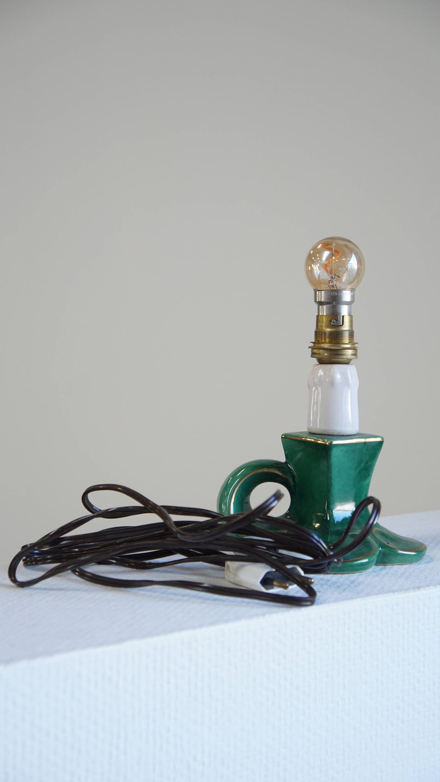 Nice Vintage Green Ceramic French Lamp With Gold Accents photo vintage