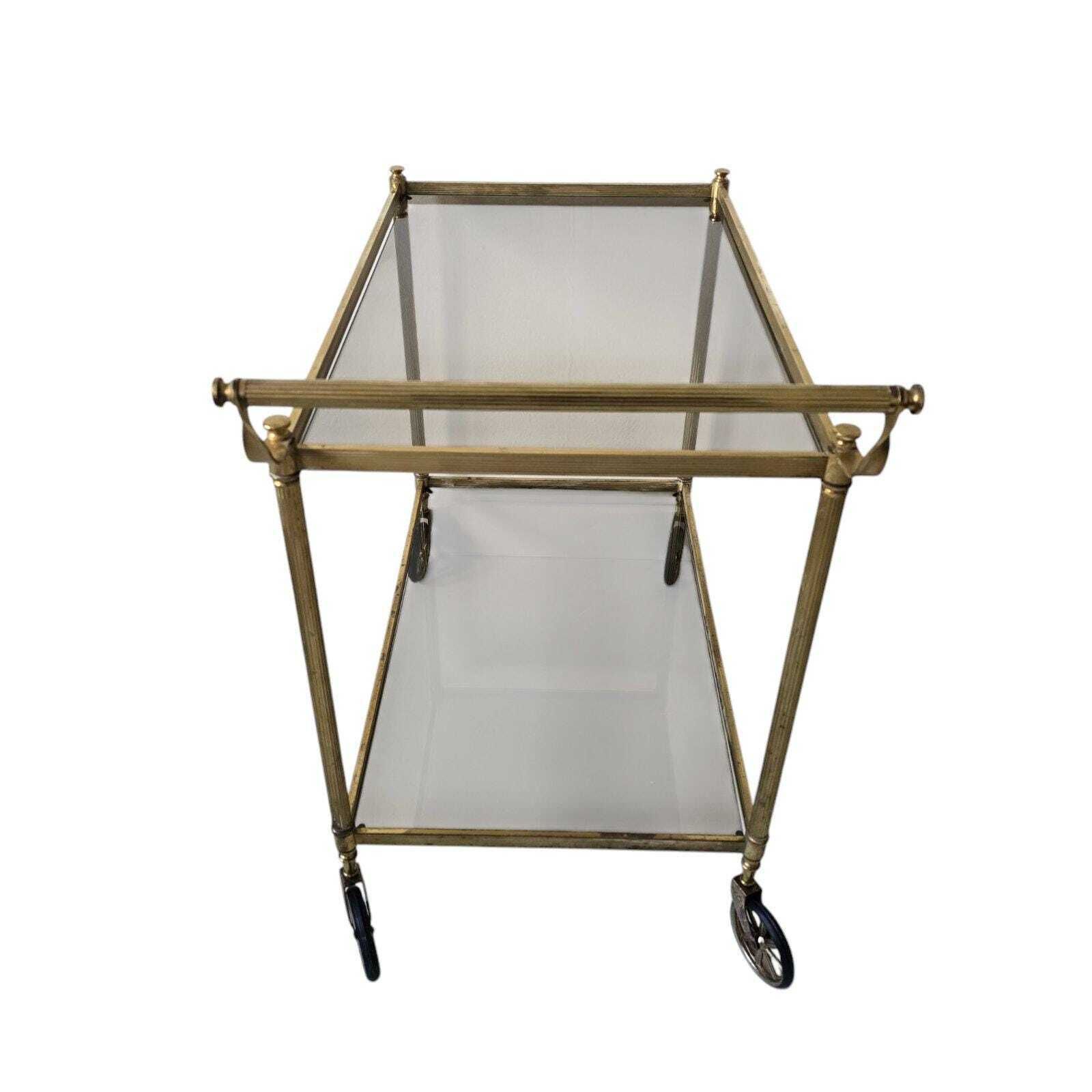 Vintage Mid Century Modern Brass And Smoky Glass Bar Cart On Wheels photo furniture