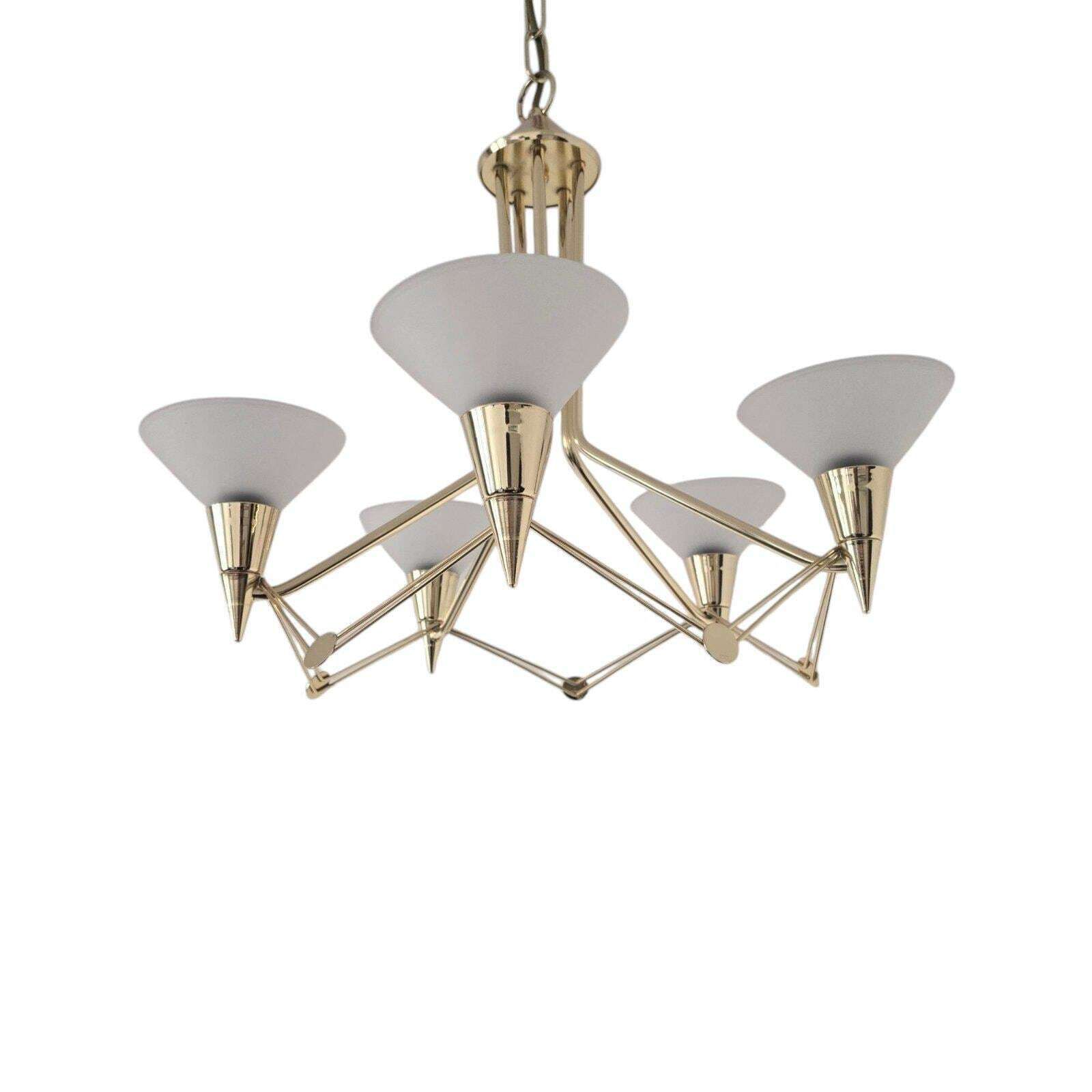 Vintage Hollywood Regency Brass And Milk Glass Chandelier Very Beautiful Decor Element