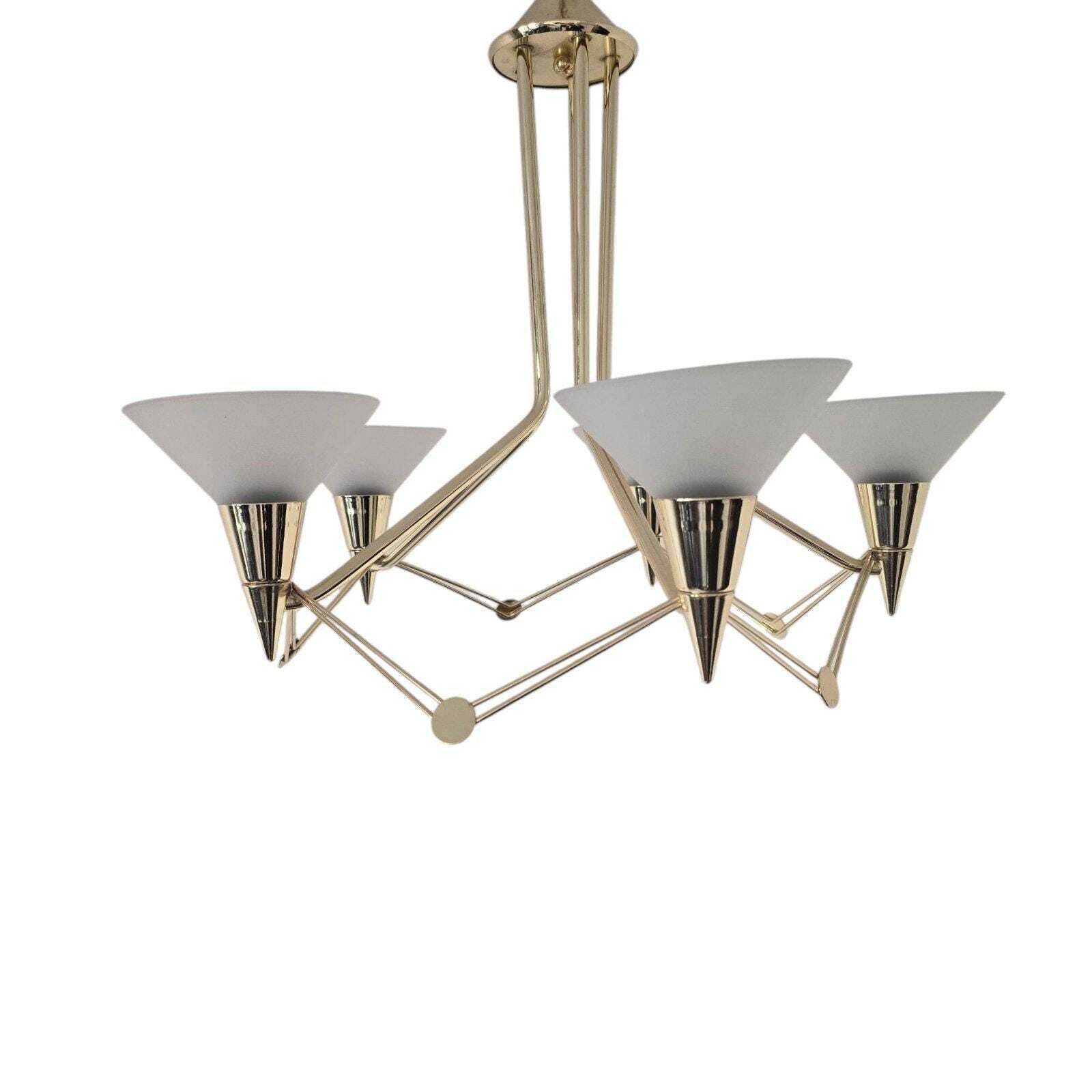 Vintage Hollywood Regency Brass And Milk Glass Chandelier Very Beautiful Decor Element photo for sale
