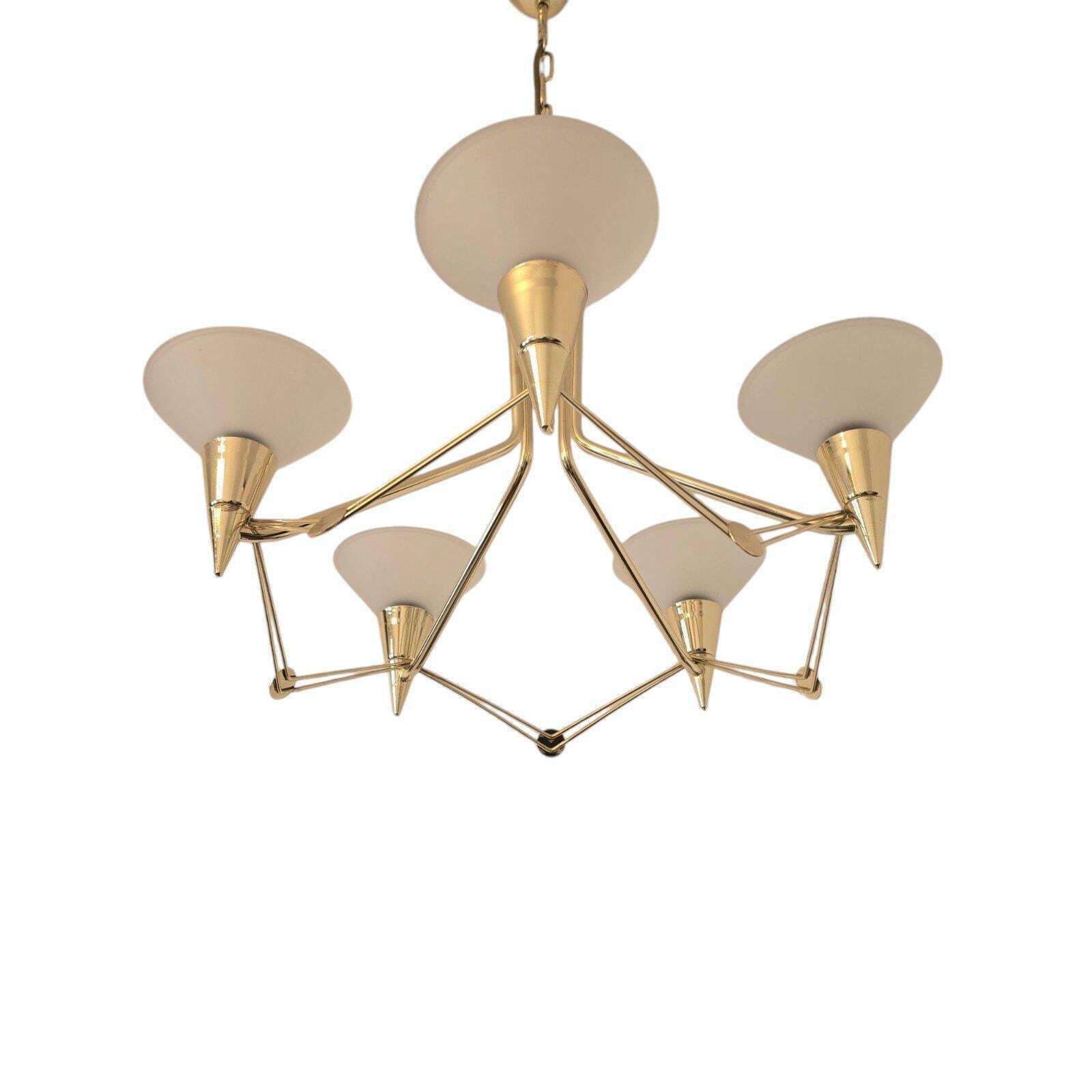 Vintage Hollywood Regency Brass And Milk Glass Chandelier Very Beautiful Decor Element photo buy