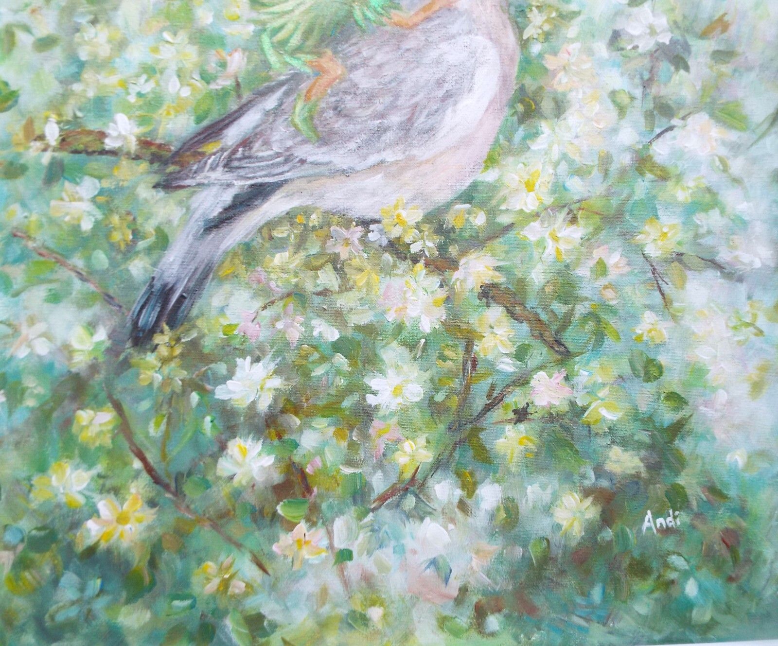 Fantasy Art Large Framed Original Painting Floral Wood Pigeon Pixie Andi J Lucas photo 504.0