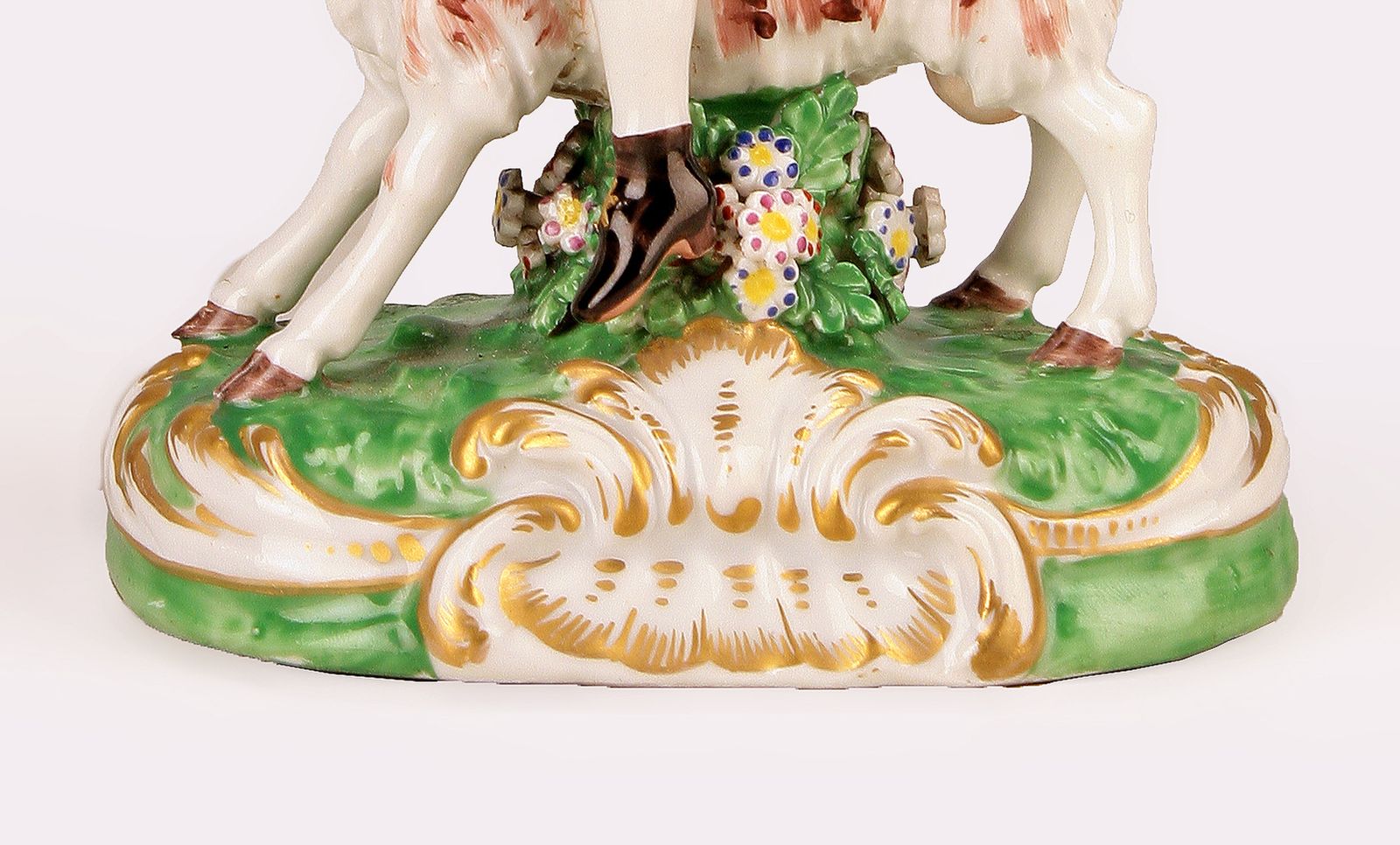 18th Century Baroque/Rococo English Glazed Painted Porcelain Of A Goat Riding Tailor By Chelsea Pottery photo vintage