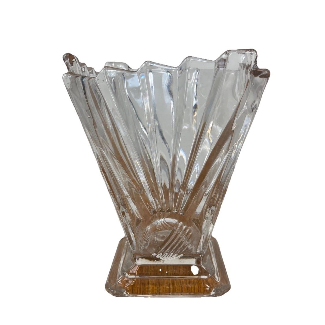 Sowerby Art Deco Vase Square Base Sunburst 18cm Clear Glass Stunning