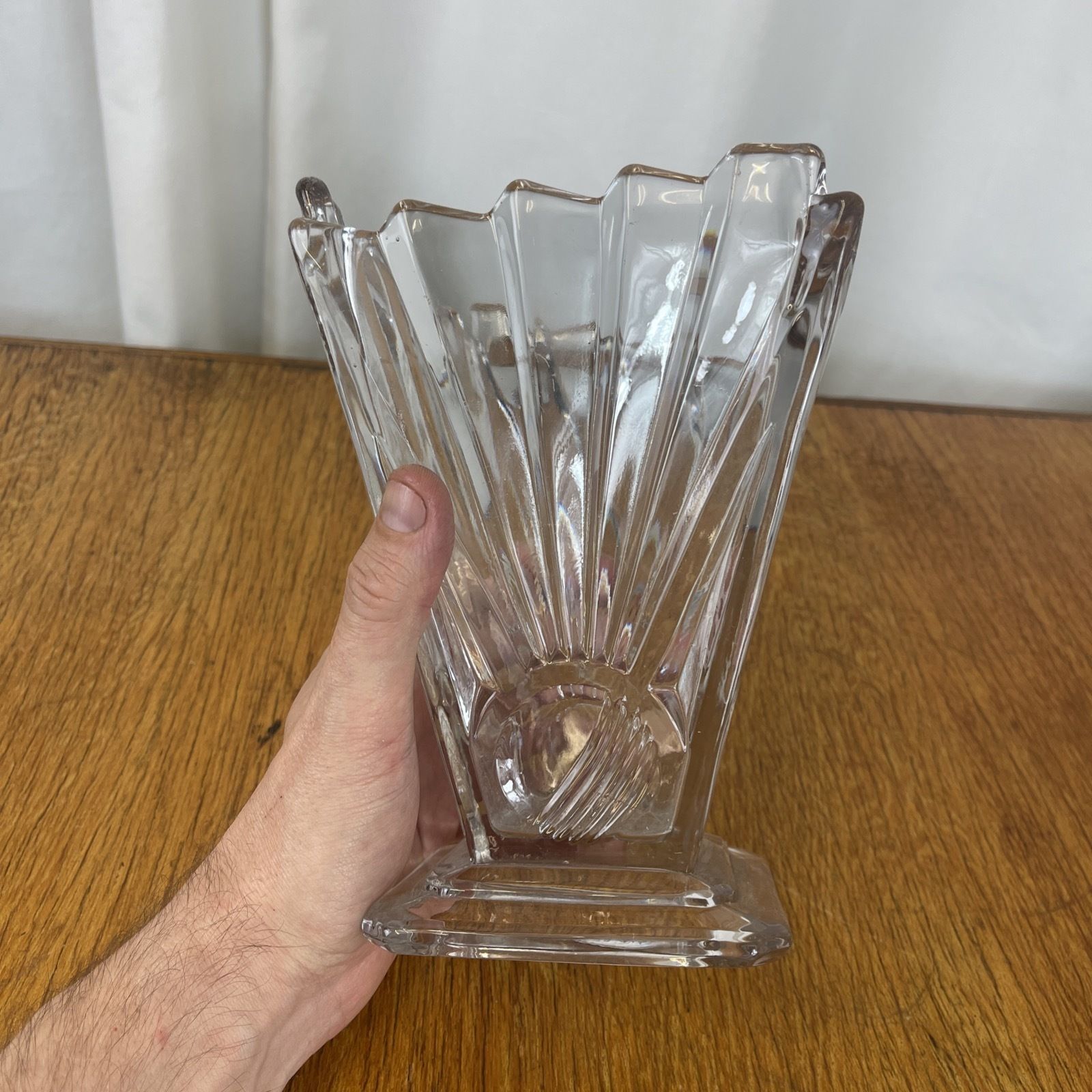 Sowerby Art Deco Vase Square Base Sunburst 18cm Clear Glass Stunning photo vinterior
