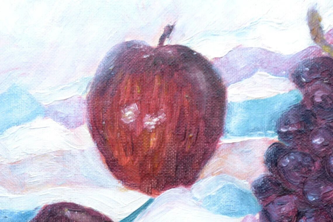Original Signed Framed Oil Painting Fruits Red Apples Black Grapes Andi J Lucas photo Art