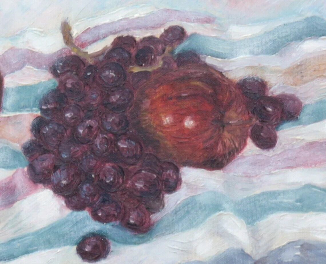Original Signed Framed Oil Painting Fruits Red Apples Black Grapes Andi J Lucas photo buy