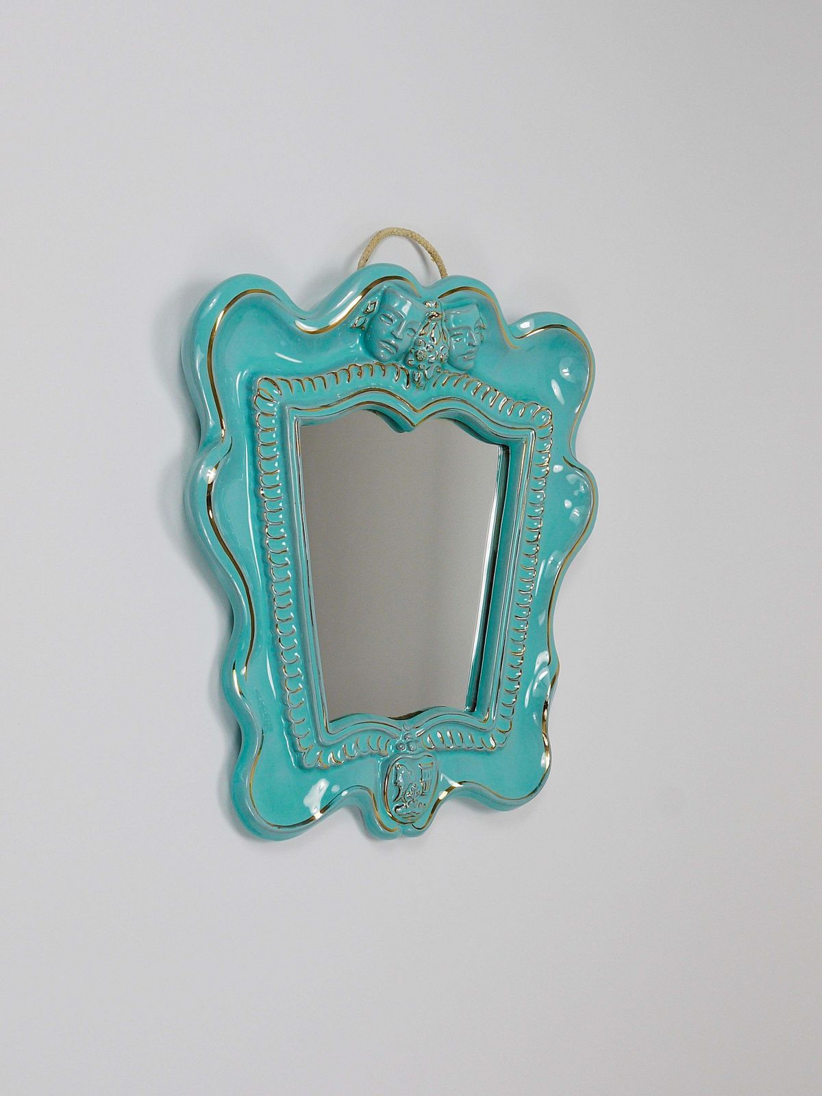 Art Deco Theater Terracotta Wall Mirror By Gmundner Keramik, Austria, 1930s photo vintage