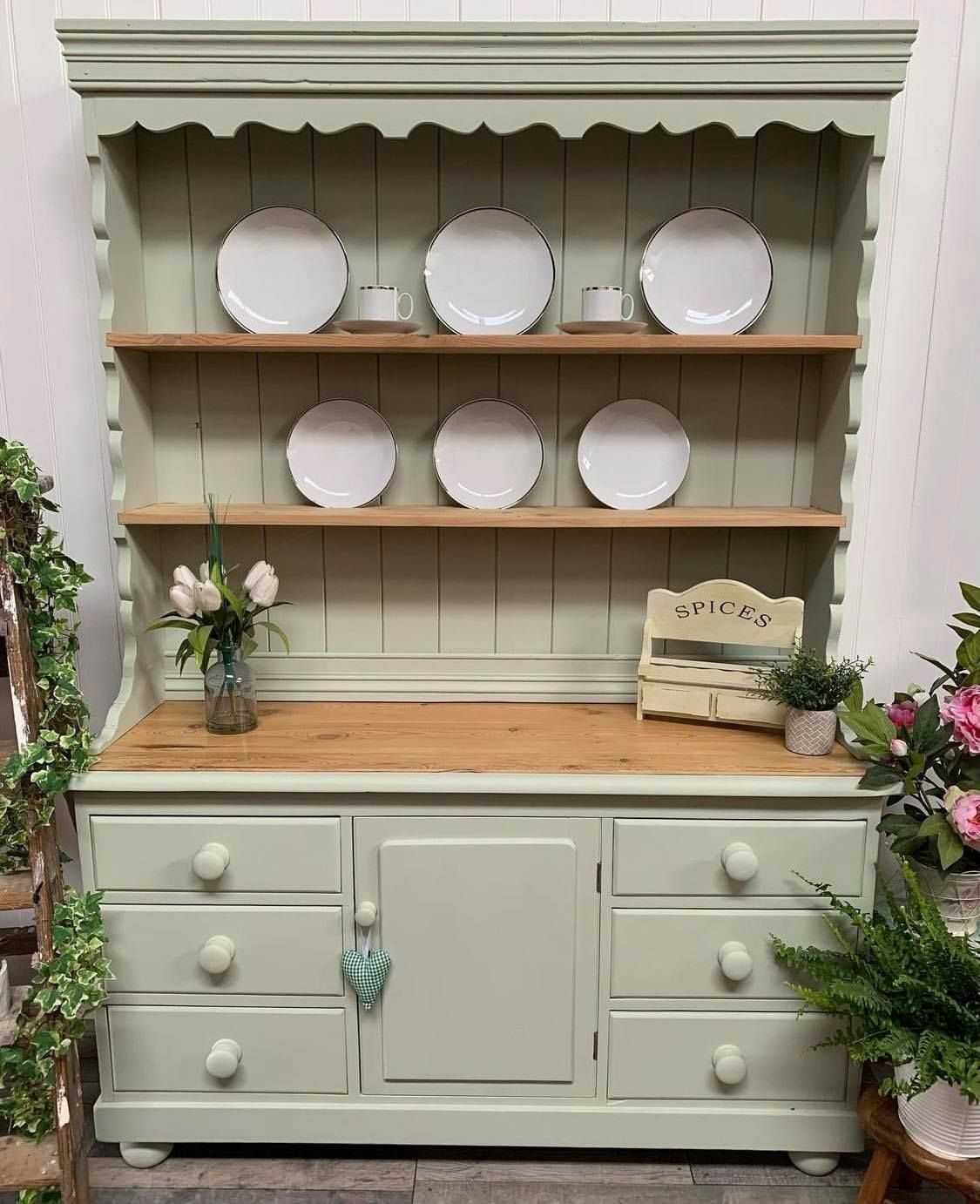 Medium Sized Custom Painted Pine Country Farmhouse  Pine Welsh Dresser photo vintage