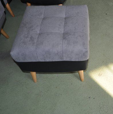 Mid Century Modern Ottomans In Grey And Black, 1950s, Set Of 2 photo vinterior