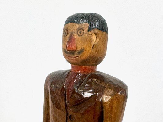 Swedish Wooden Hand Carved Man With Hat Sculpture With Money Box, 1910s photo Home Decor