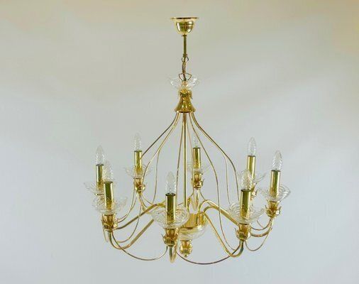 Vintage Crystal And Brass 8 Arm Chandelier, 1980s