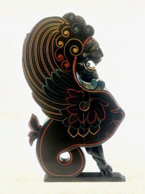 Antique Swedish Carved Hand Painted Lion's Bench, 1900s photo Furniture