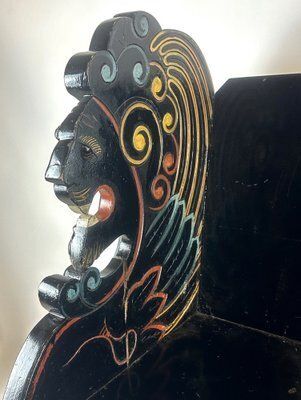 Antique Swedish Carved Hand Painted Lion's Bench, 1900s photo vintage