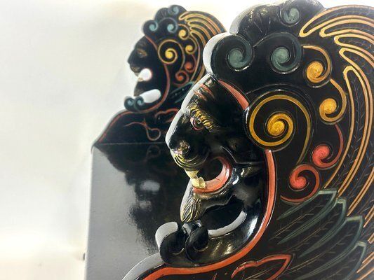 photo for sale Antique Swedish Carved Hand Painted Lion's Bench, 1900s