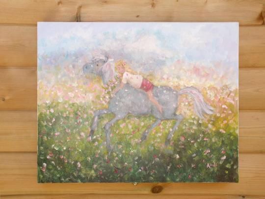Girl Child And Pony Horse Flower Fantasy Landscape Original Painting Andi  Lucas photo Art