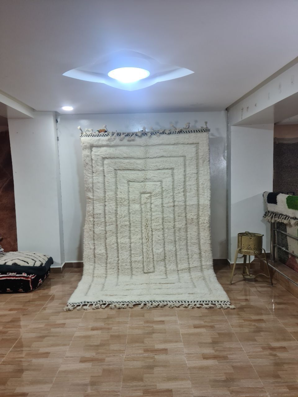 Handwoven Moroccan Berber Rug   Subtle Cream Concentric Design (250x150 Cm)