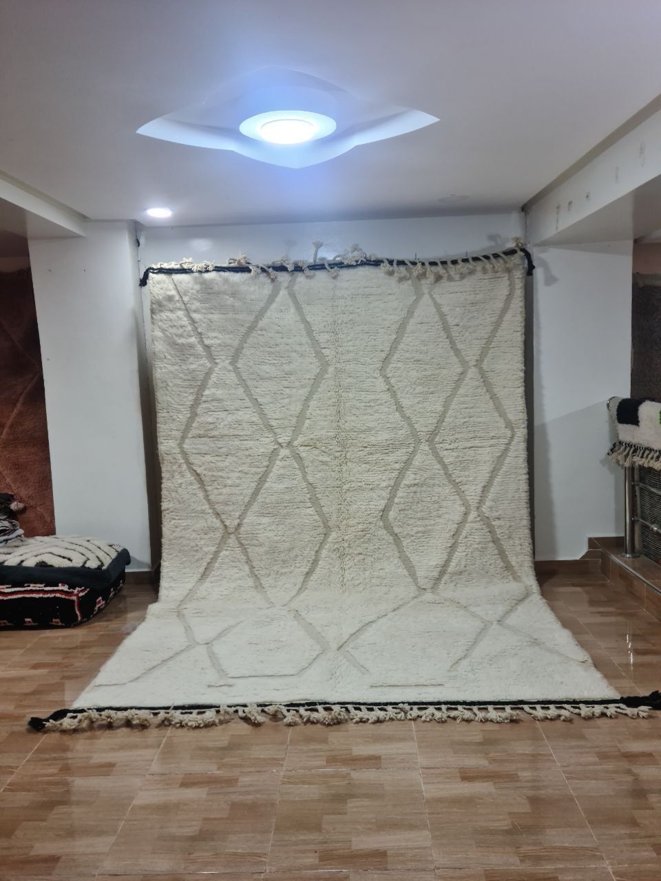 Handwoven Moroccan Berber Rug   Classic Cream Diamond Pattern (300x200 Cm) photo furniture
