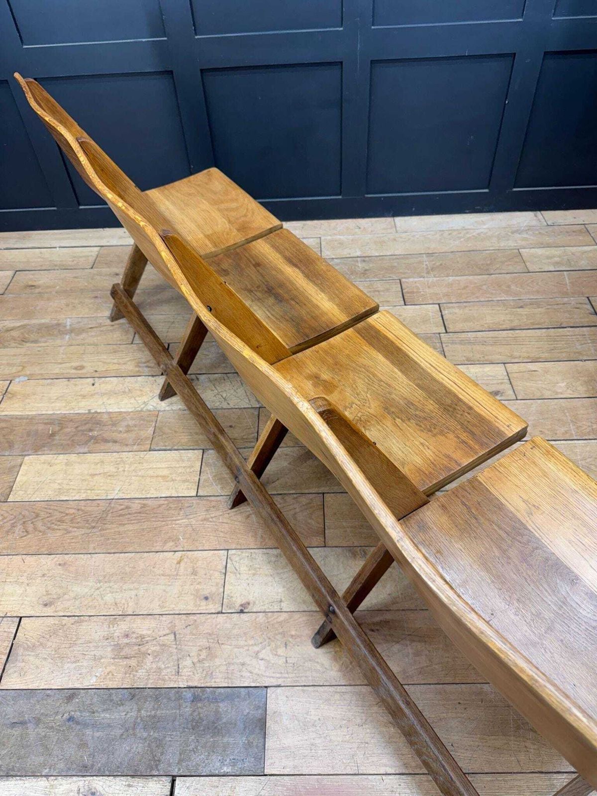 Salvaged Antique Oak Church Chairs Bench Seat / Hallway Folding Seating photo buy