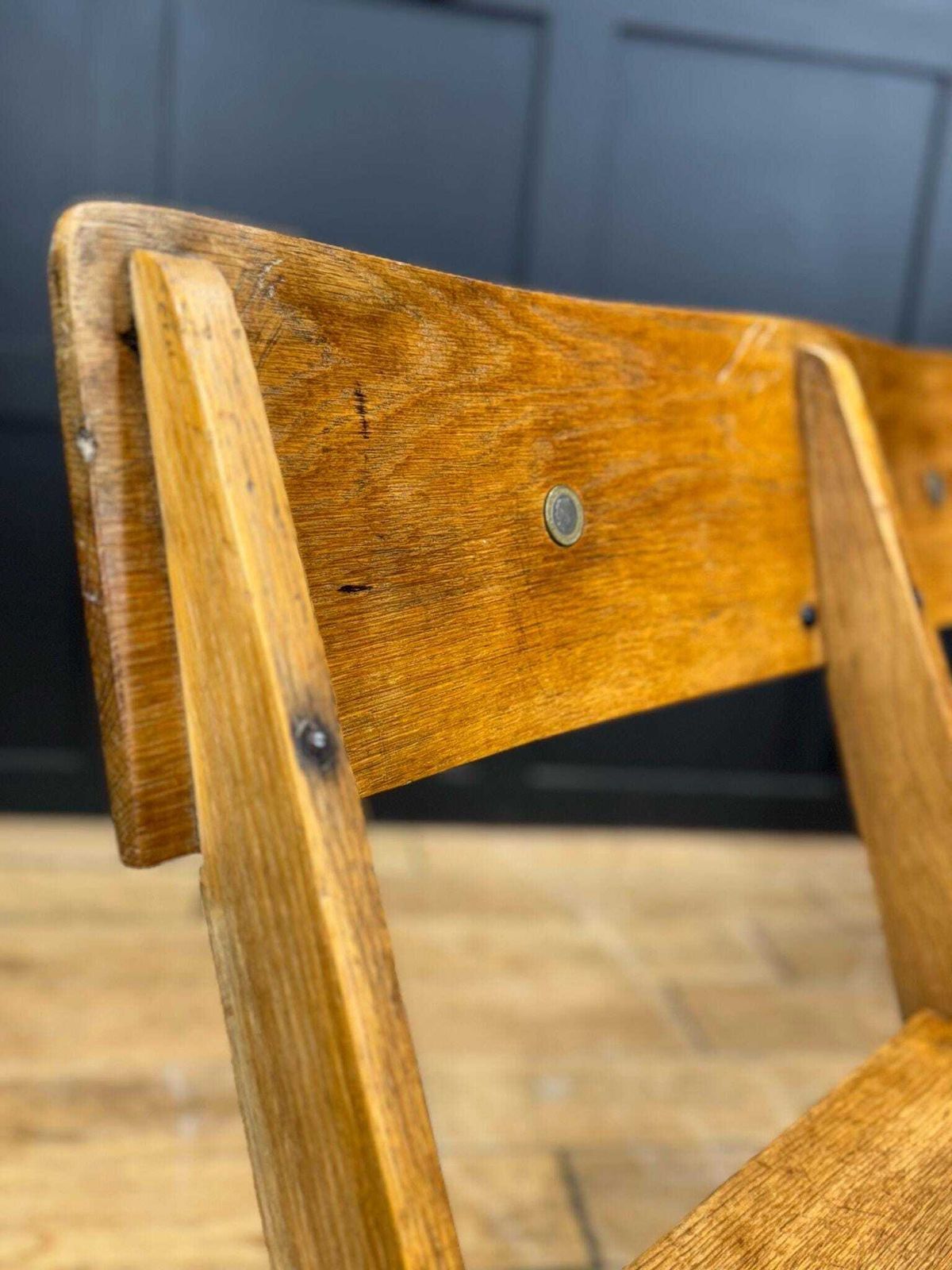Salvaged Antique Oak Church Chairs Bench Seat / Hallway Folding Seating photo vintage