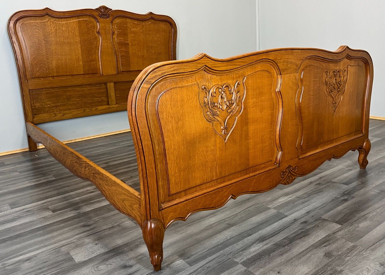 Bed Vintage French Louis XV Double Bed Frame Oak Carved Headboard  Lot 3791 photo 399.0