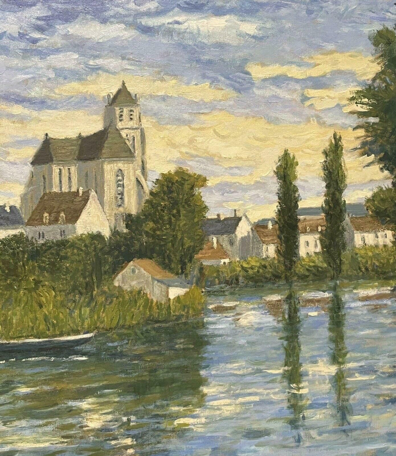 French Schoolsigned French Impressionist Oil River Landscape & Buildings Beautifully Tranquil photo Art
