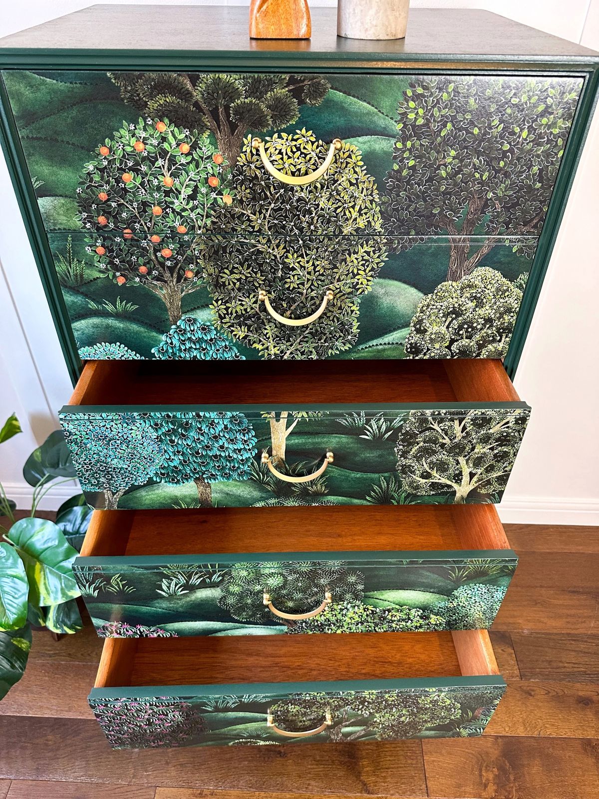 Made To Order Cole & Son Forest Vintage Mid Century Chest Of Drawers, Green Storage Tallboy photo Furniture