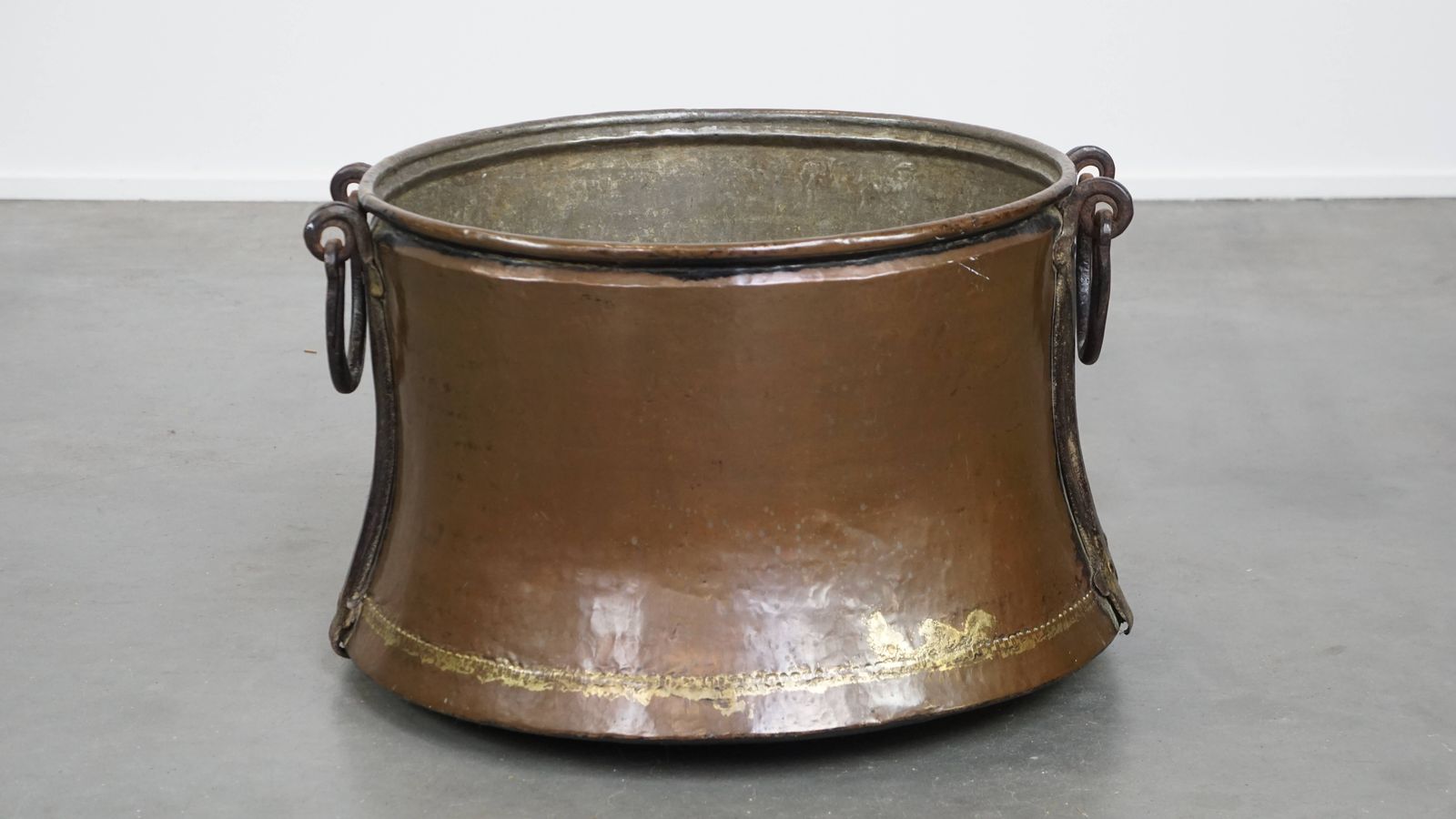 Unique Large And Very Charming Antique Copper Kettle/Firewood Box With A Beautiful Patina photo for sale