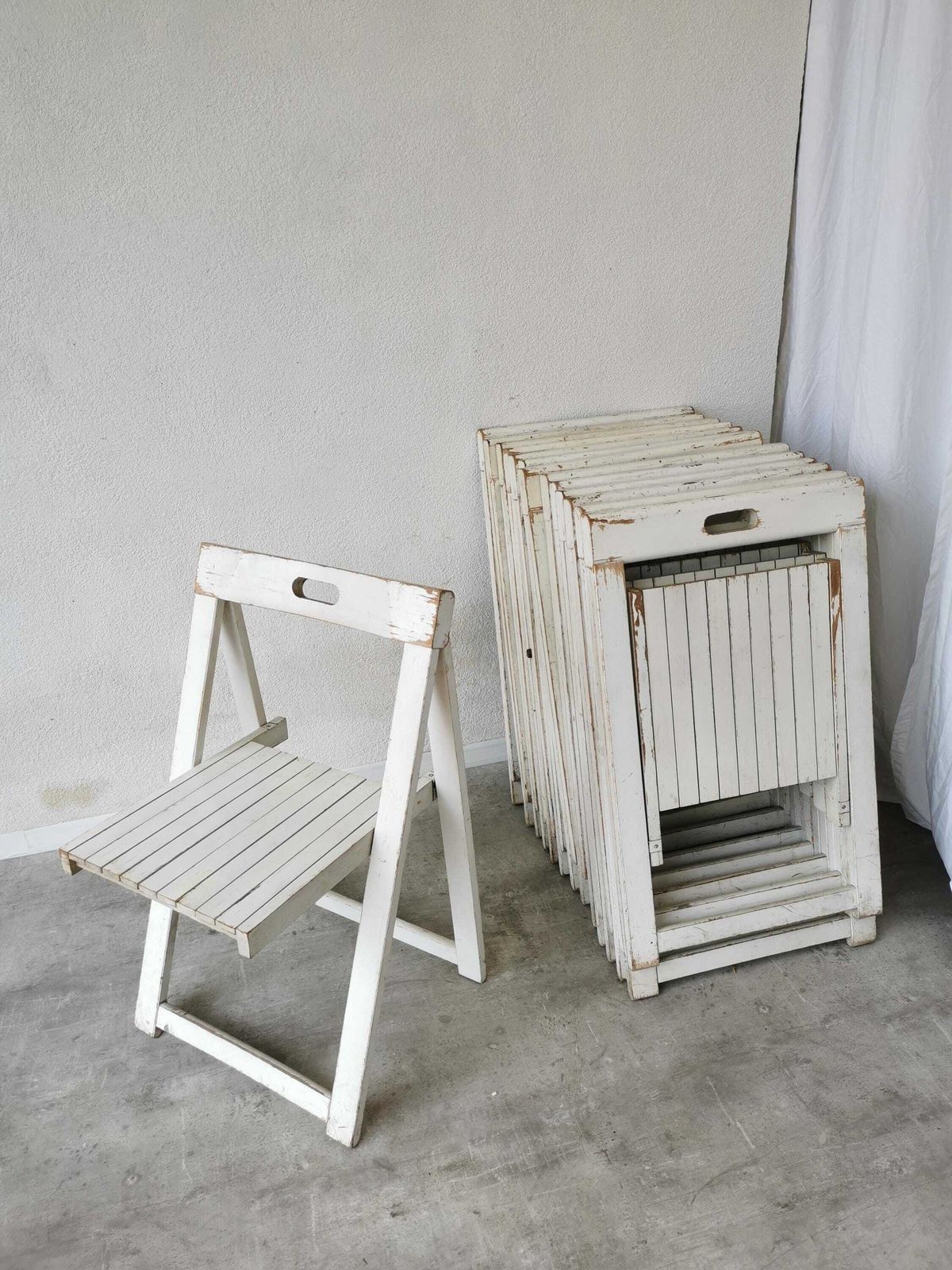 photo for sale 1 Of 14 Vintage Foldable Trieste Chairs By Aldo Jacober / 1970s / Mid Century White Wooden Dining Chair / Outdoor Or Indoor Bar Bistro Chair
