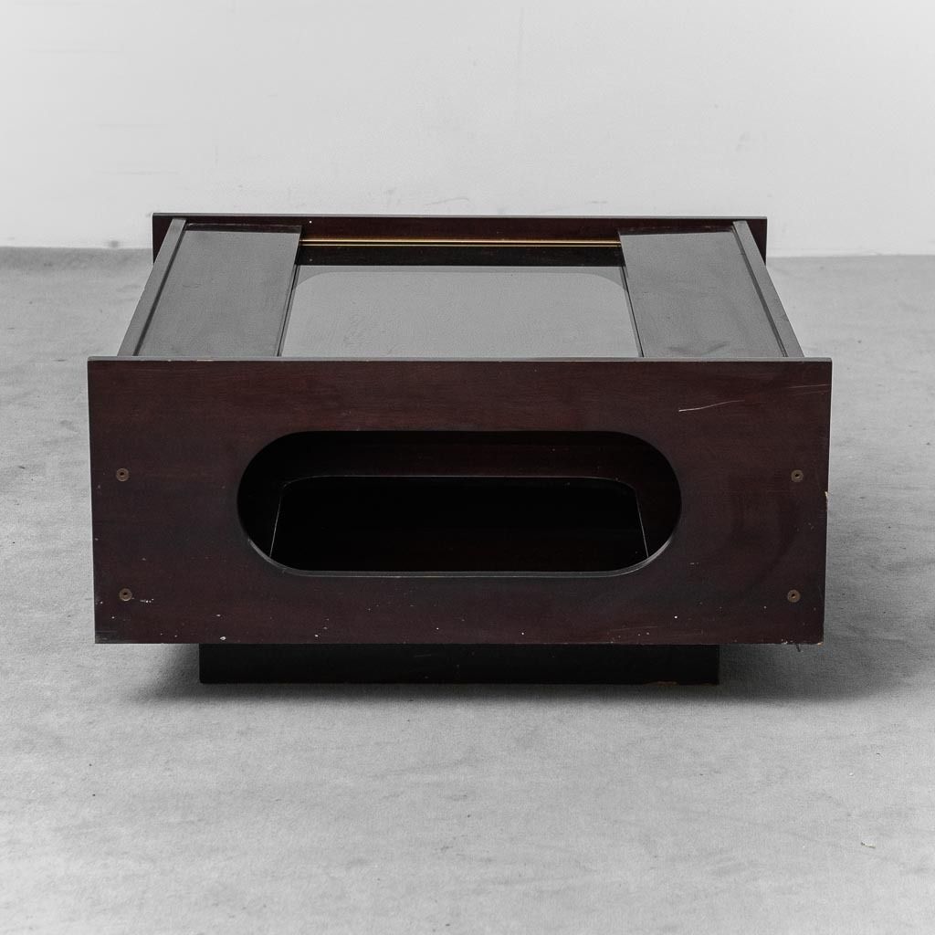 Wooden Coffee Table With Opening Top, Smoked Glass, 1970s Vintage, Modern Antiques photo furniture