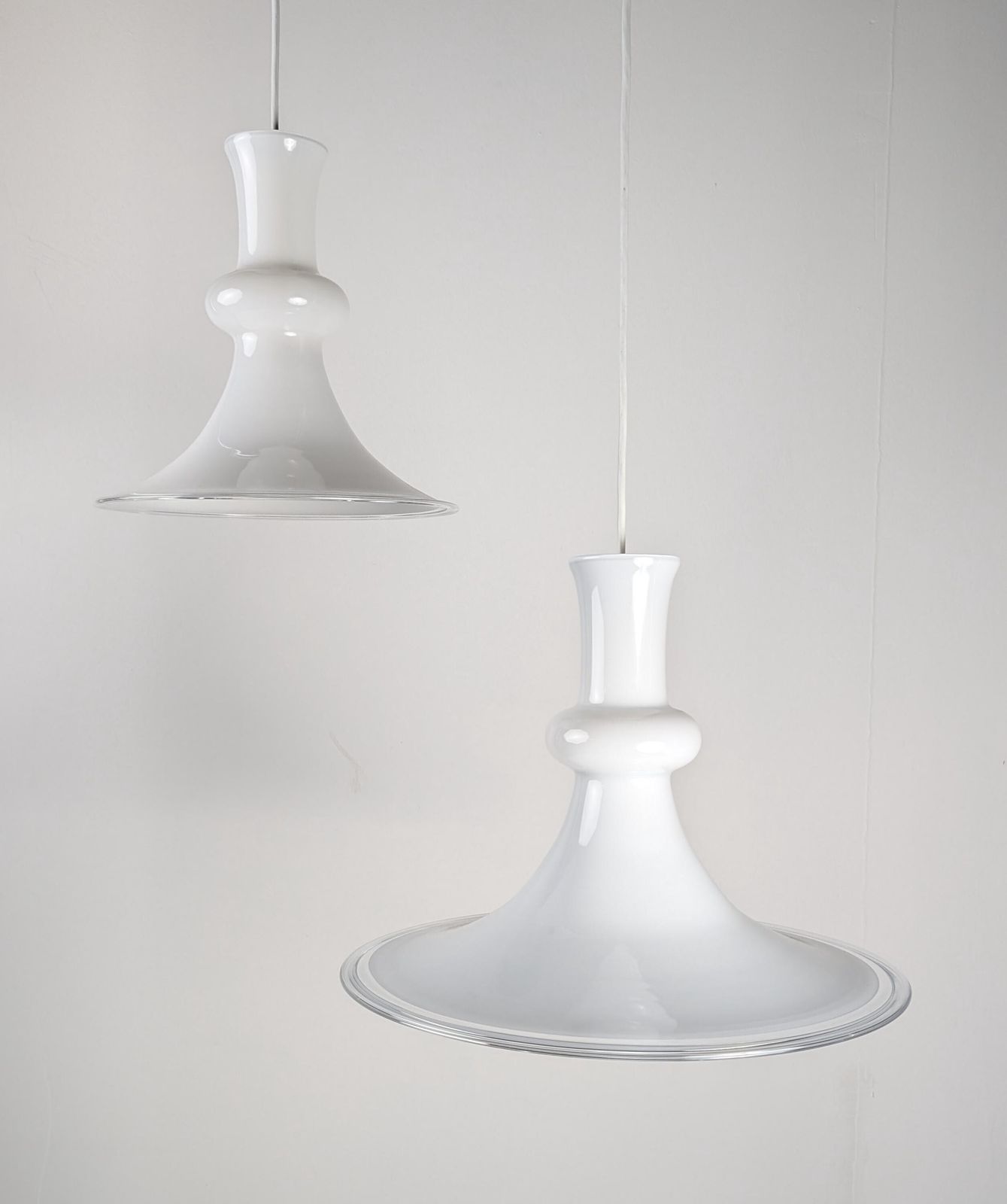 Pair Of Opaline Pendant Lamps By Michael Bang For Royal Copenhagen, 1970s photo furniture