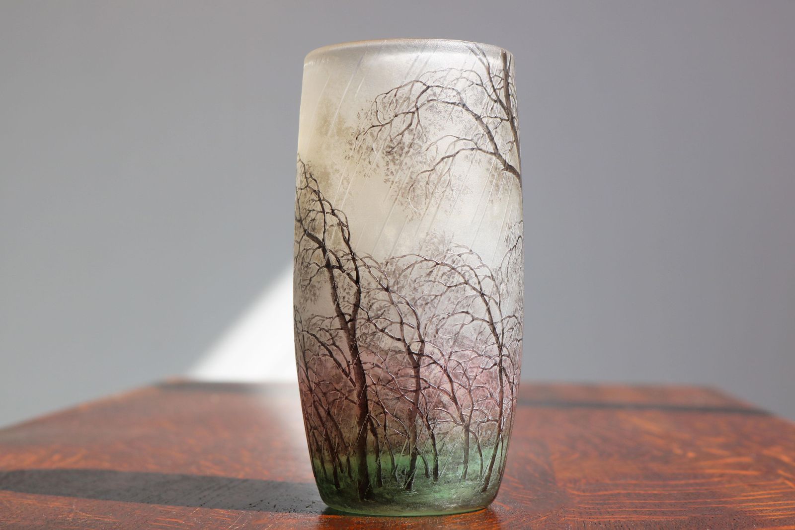 Cameo Etched & Enameled Glass Vase 'Paysage De Pluie' By Daum Freres Rain Scene photo 9899.0