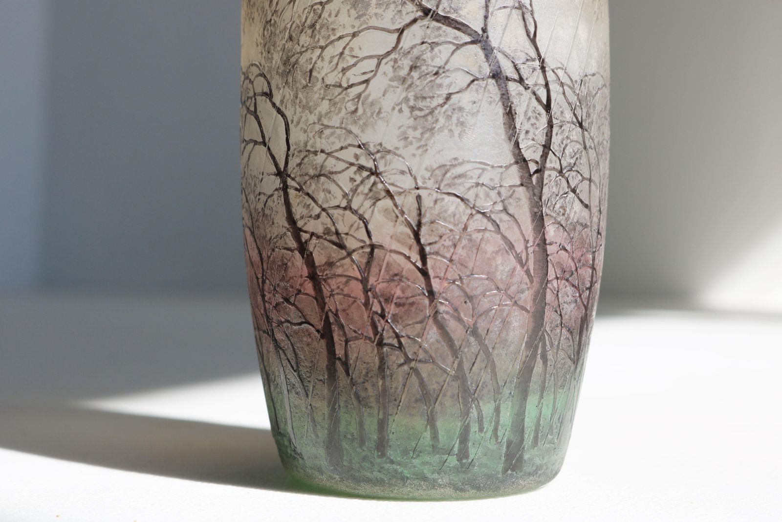 Cameo Etched & Enameled Glass Vase 'Paysage De Pluie' By Daum Freres Rain Scene photo buy