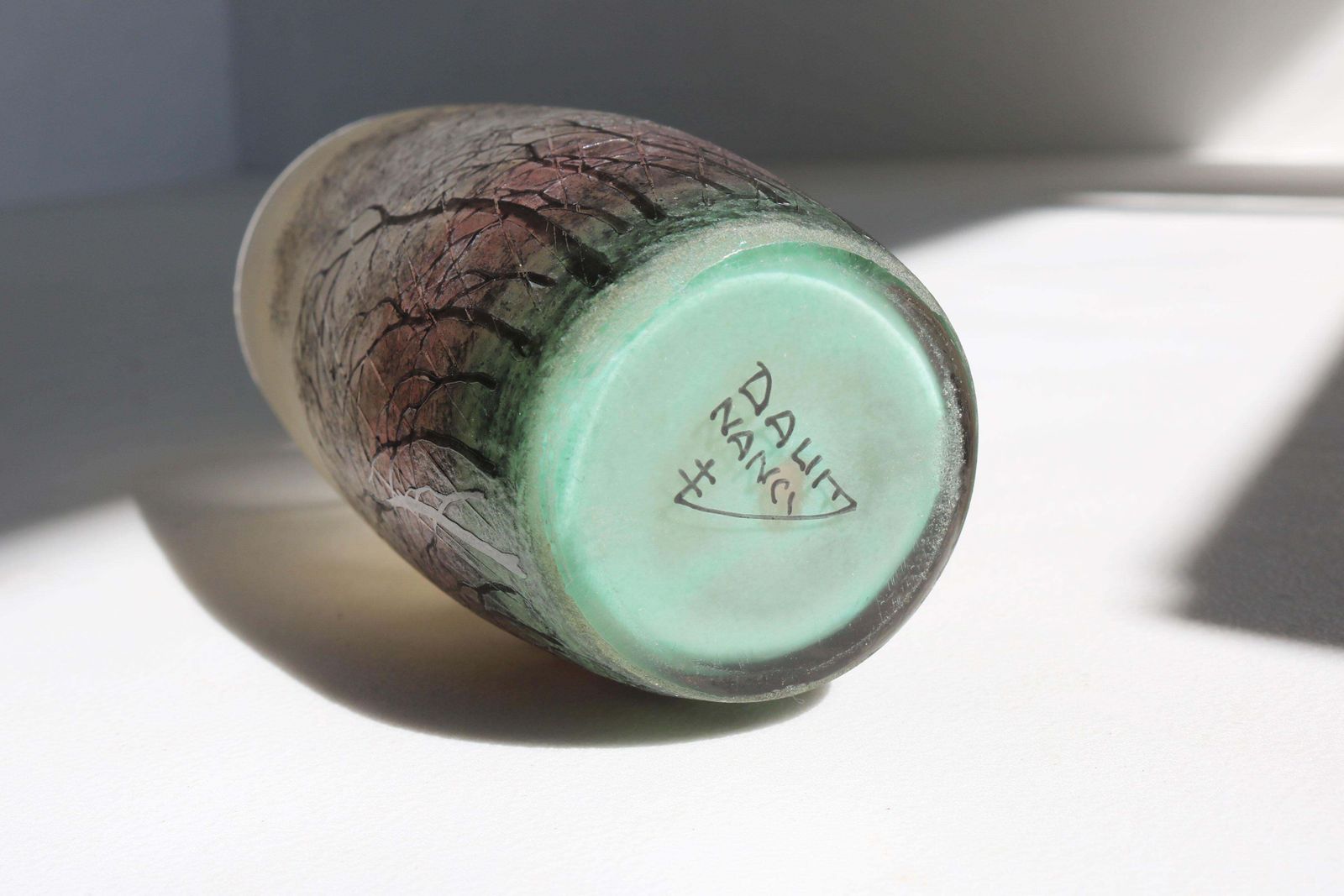 Woonaccessoires Cameo Etched & Enameled Glass Vase 'Paysage De Pluie' By Daum Freres Rain Scene photo