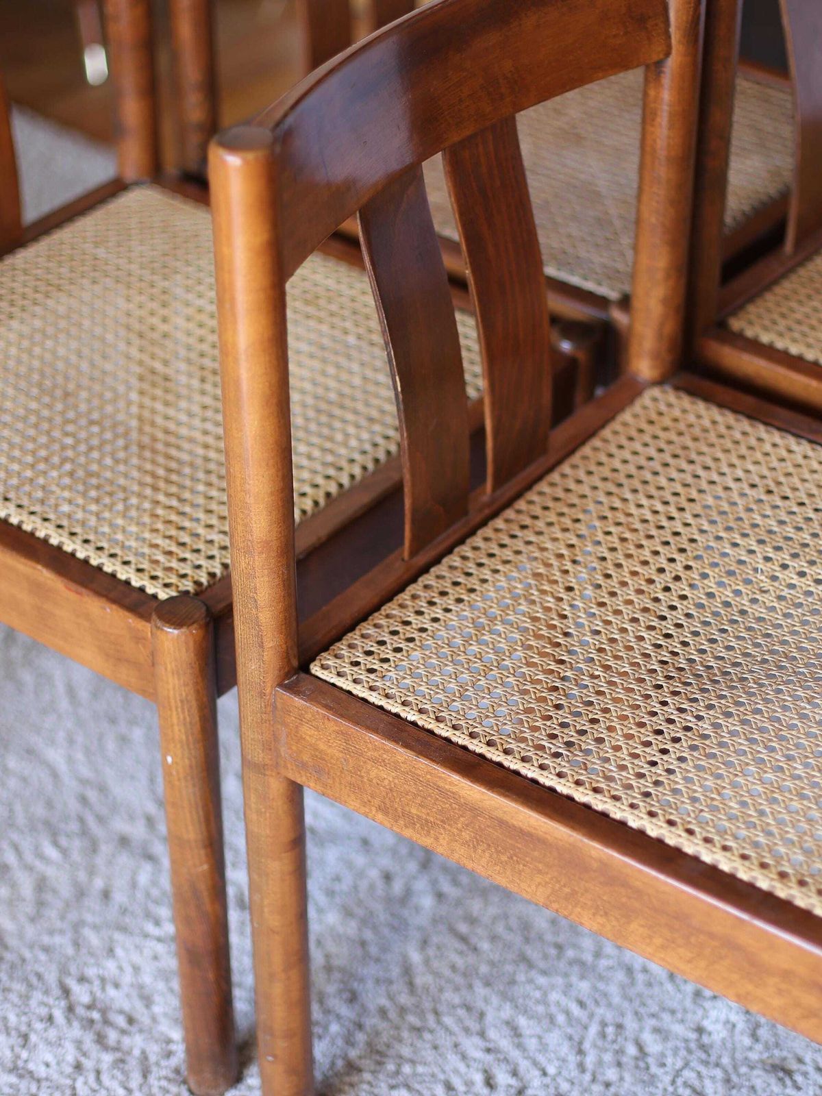 Set Of 4 Vintage Stol Kamnik Rattan Chair / Vintage Scandinavian Design Dining Chair / Mcm Brown Wooden Accent Chair / Yugoslavia / 1970s photo buy
