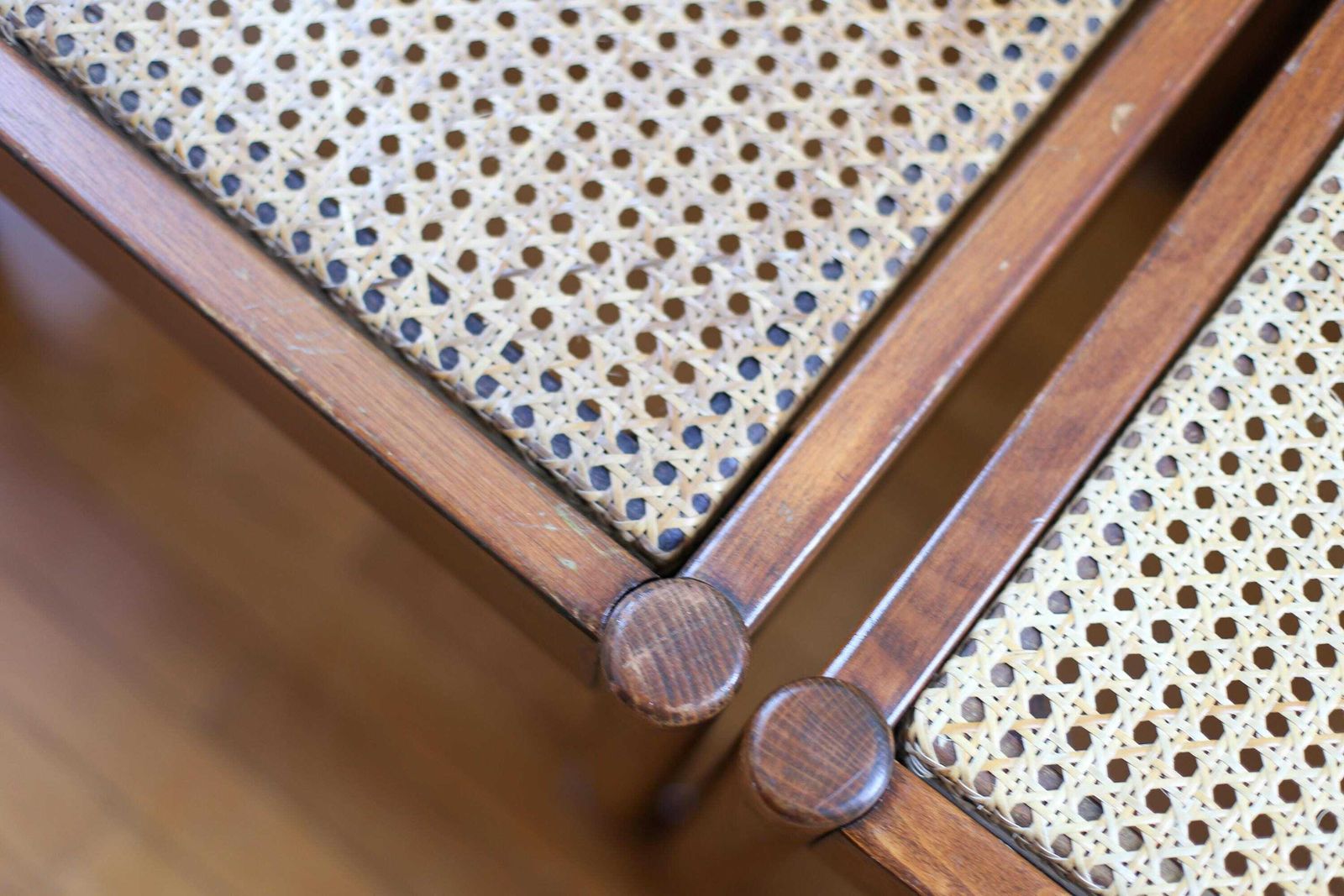 Set Of 4 Vintage Stol Kamnik Rattan Chair / Vintage Scandinavian Design Dining Chair / Mcm Brown Wooden Accent Chair / Yugoslavia / 1970s photo vintage