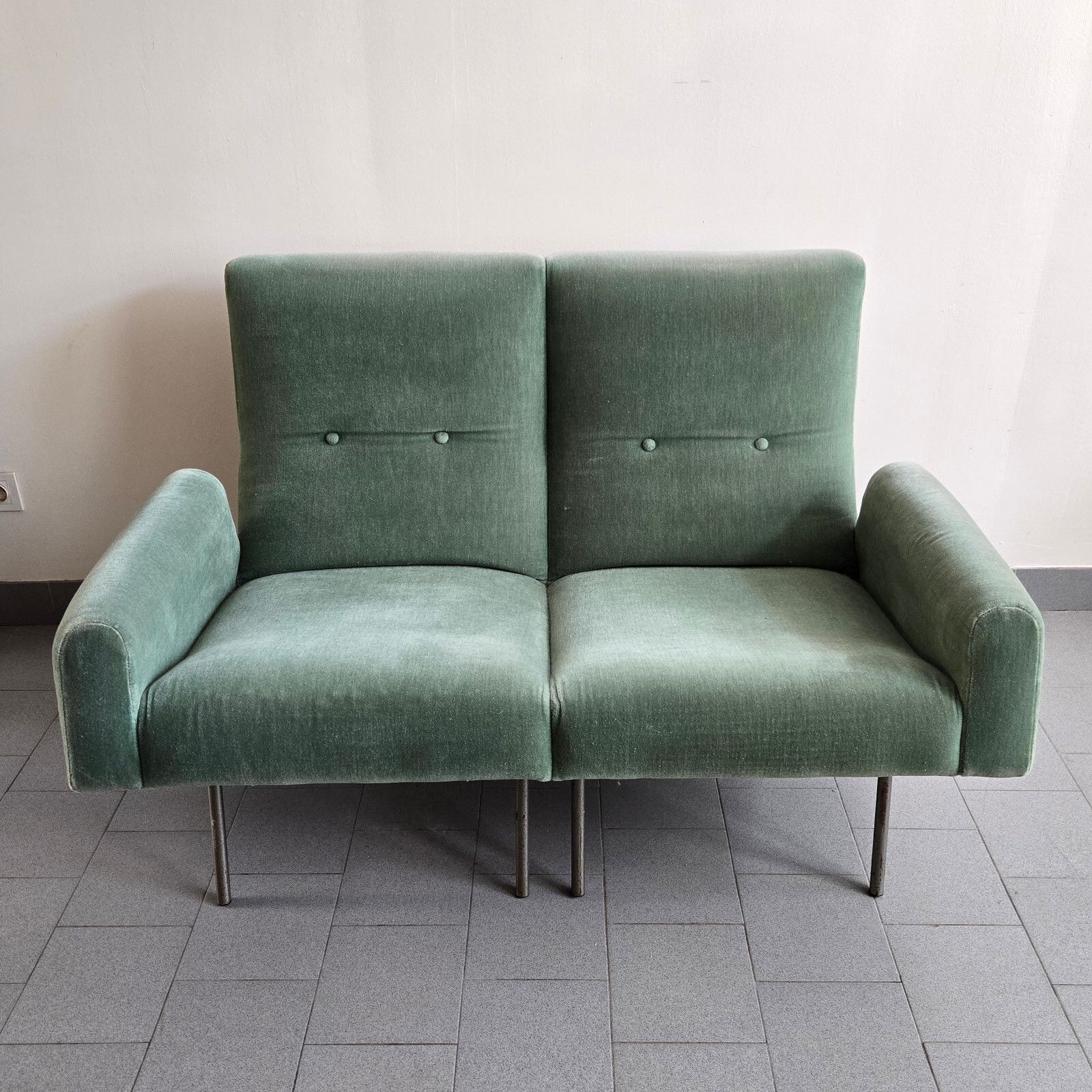 1950 Vintage Louis Paolozzi Velvet 2 Seater Sofa Sofa For Zol 50s photo furniture