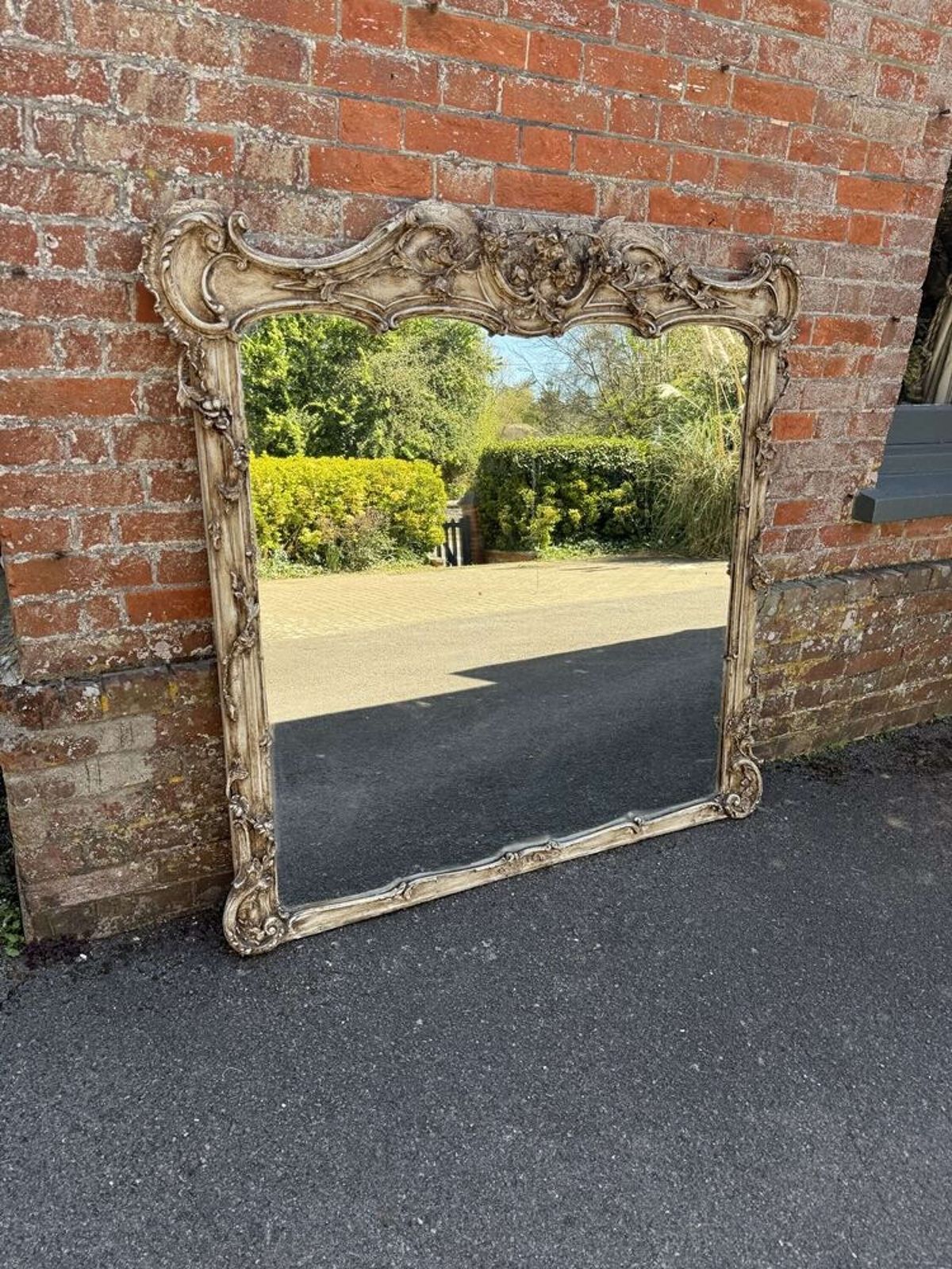 A Fabulous Large Antique English 19th Century Carved Wood & Gesso Distressed Painted Overm