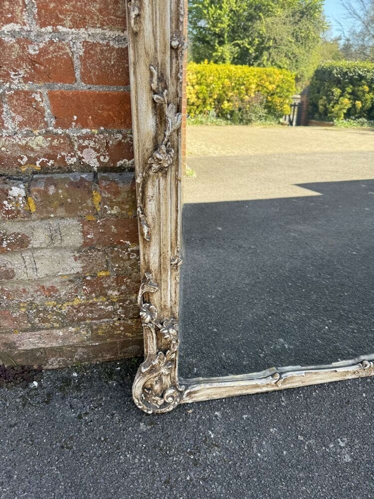 A Fabulous Large Antique English 19th Century Carved Wood & Gesso Distressed Painted Overm photo for sale