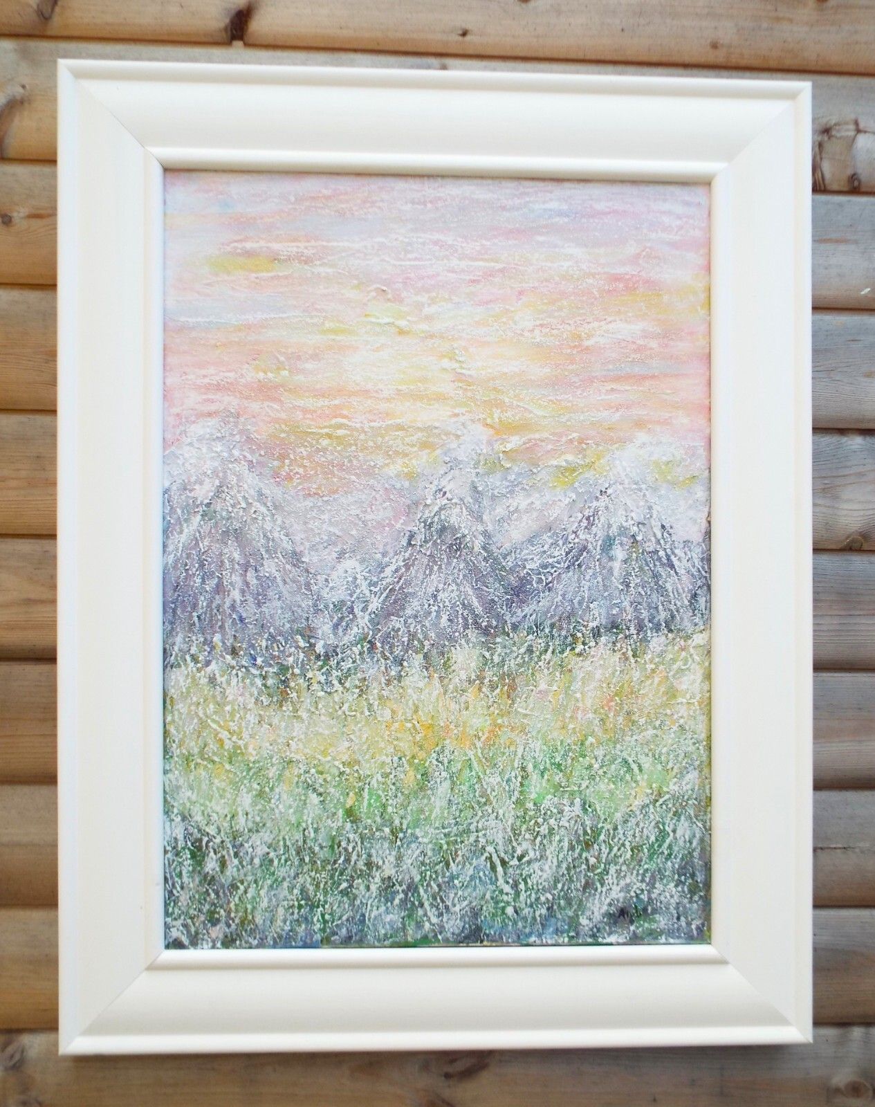 Large Abstract Mountain Landscape Snow Scene Painting Framed  Andi J Lucas